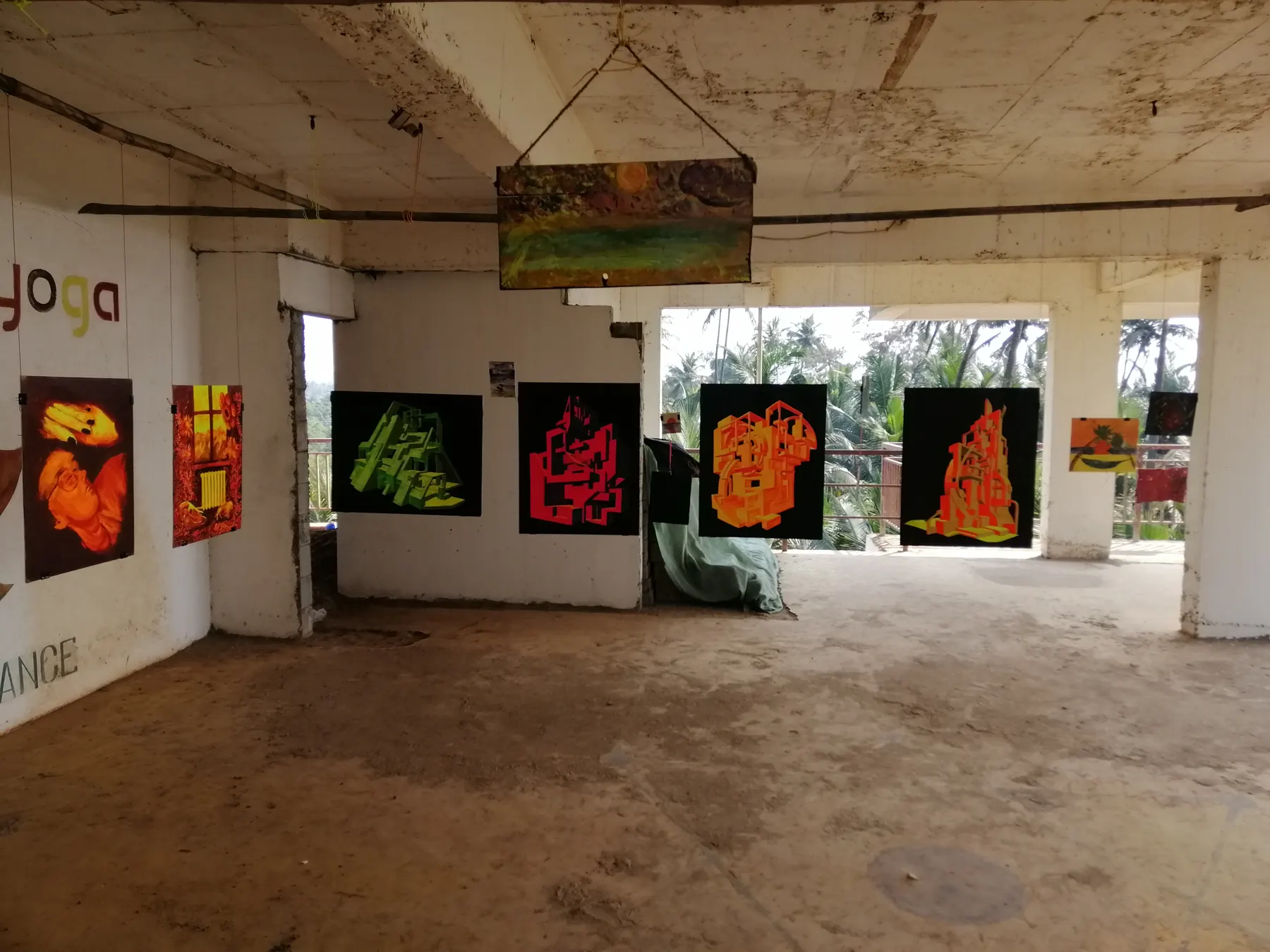 Exhibition view with paintings by Ilia Morozov