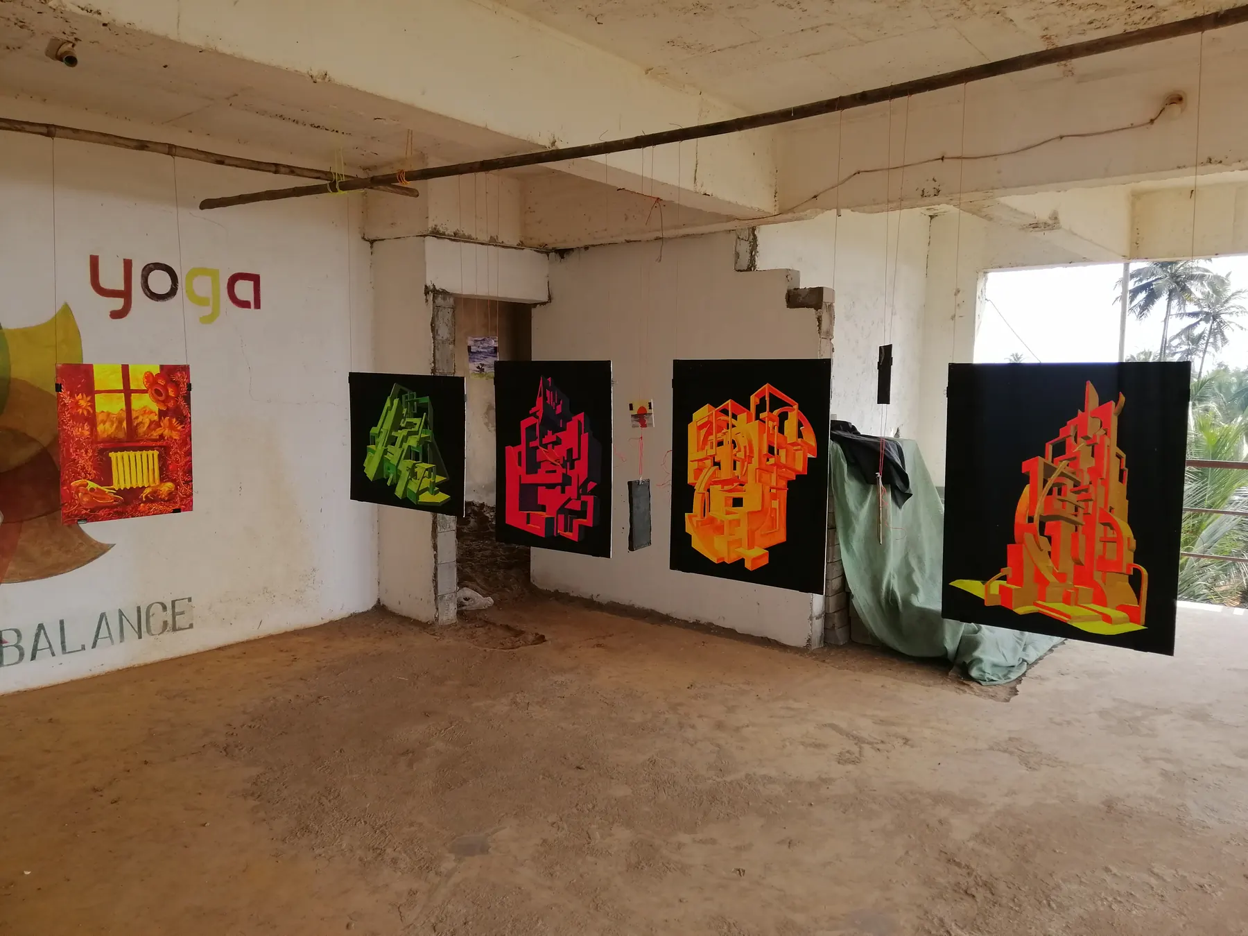 Exhibition view with paintings by Ilia Morozov