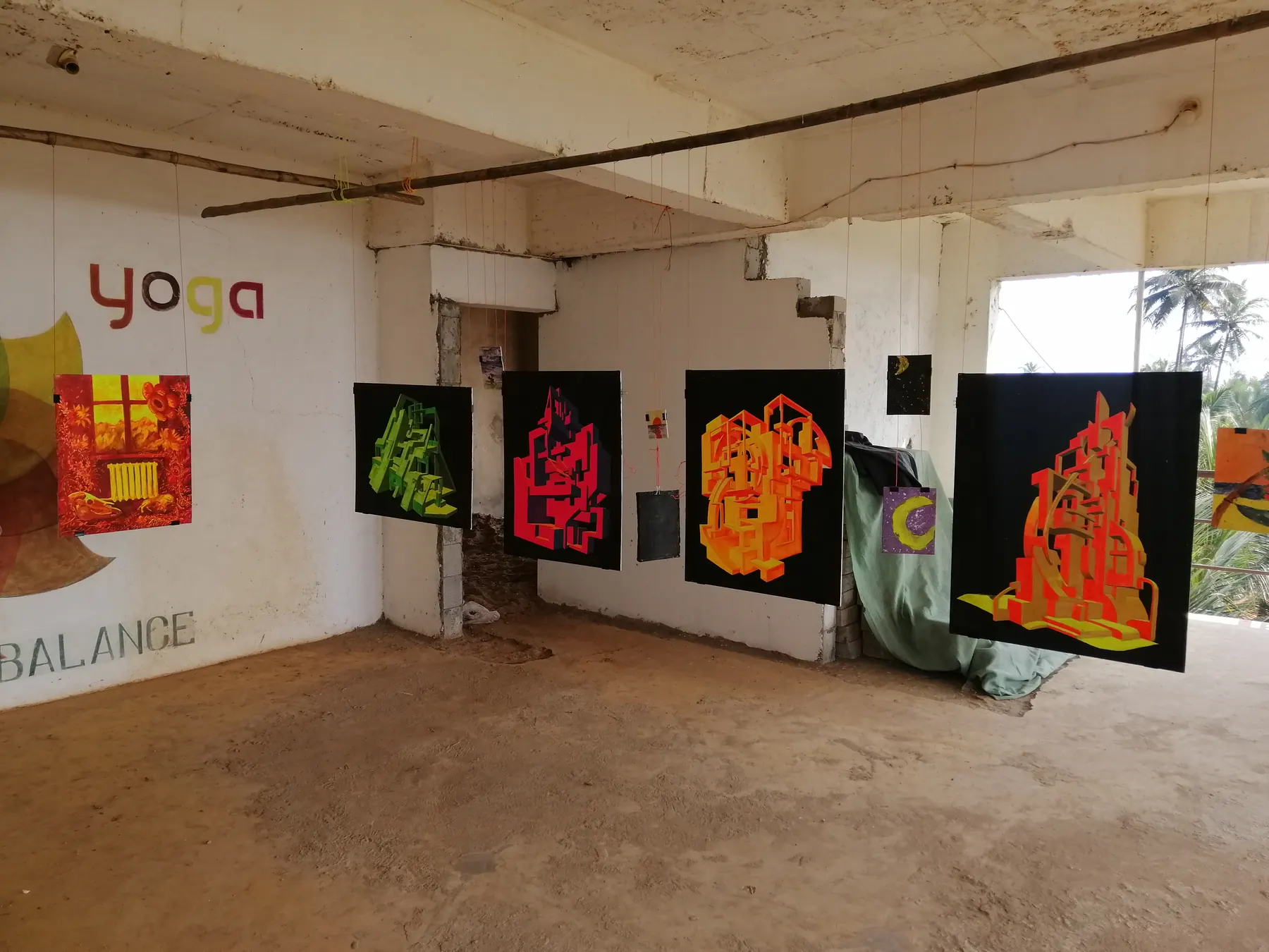 Exhibition view with paintings by Ilia Morozov