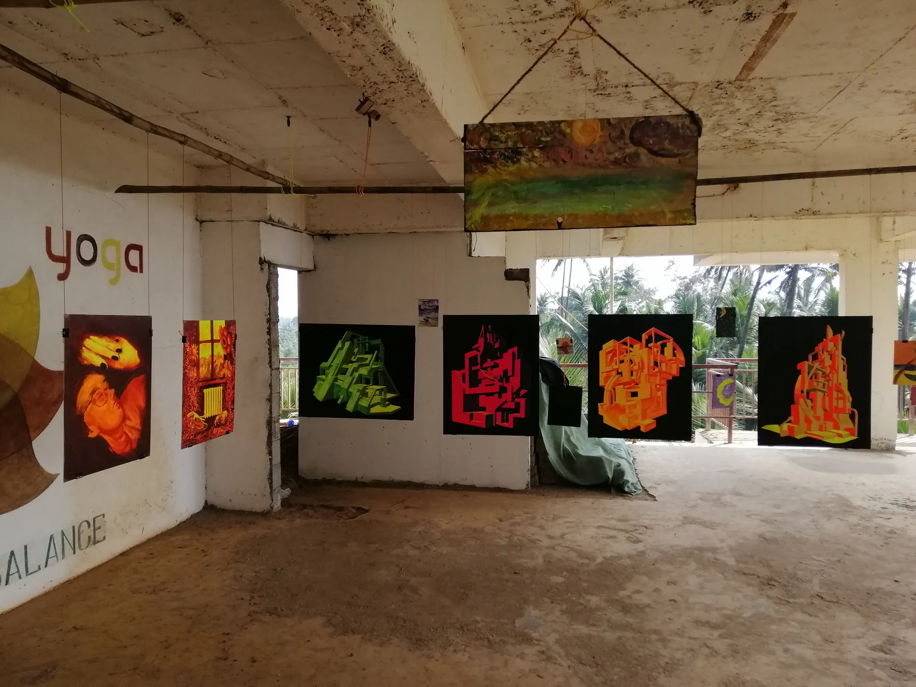 Exhibition view with paintings by Ilia Morozov
