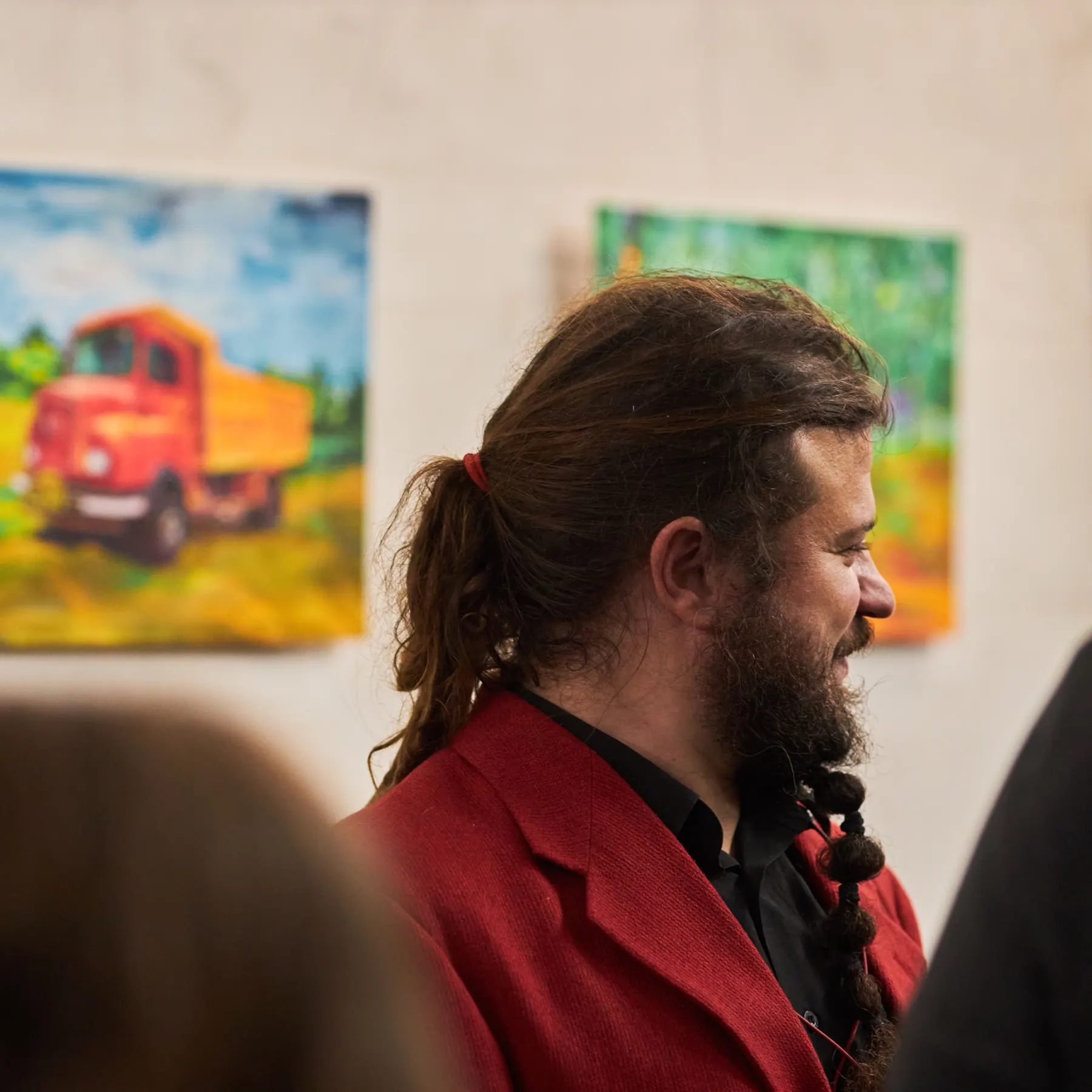 Exhibition view with paintings by Ilia Morozov