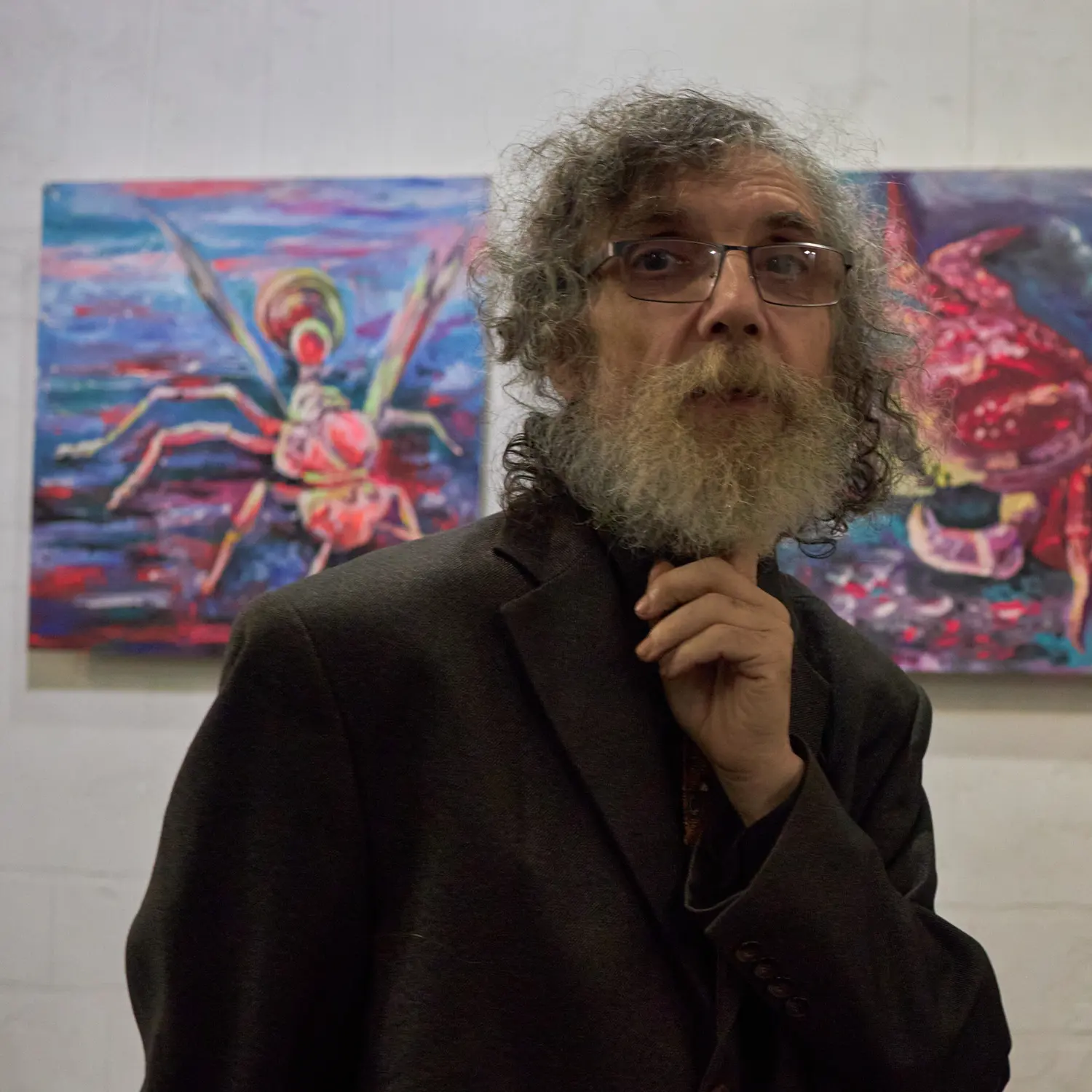 Exhibition view with paintings by Ilia Morozov