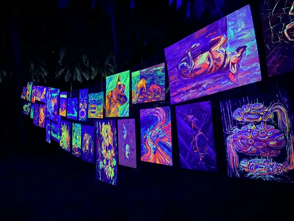 Exhibition view with paintings by Ilia Morozov